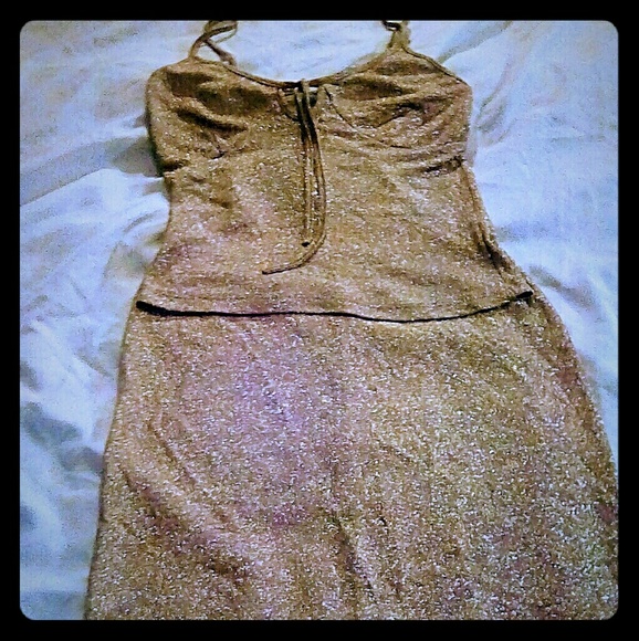 Twin summer evening shirt & skirt set in gold - Picture 1 of 8